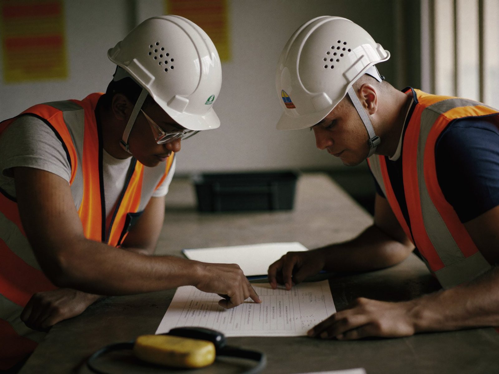 Dois profissionais analisando um procedimento técnico